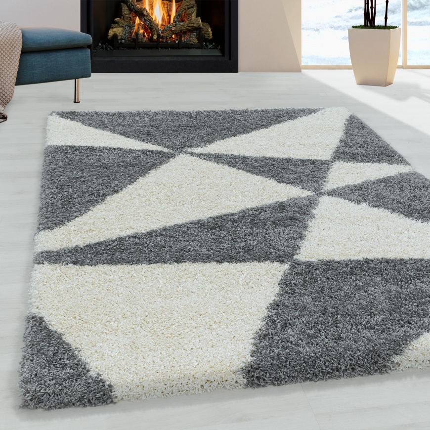 Tango Shaggy Geometric Grey Rug